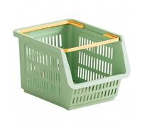 Yunmeryker Grande Caisse de Rangement Empilable, Boîte Rectangulaire Perforée dotée de Poignées, Panier Rangement Cuisine Organisation , Vert Matcha