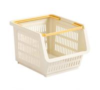 Yunmeryker Grande Caisse de Rangement Empilable, Boîte Rectangulaire Perforée dotée de Poignées, Panier Rangement Cuisine Organisation , Crème