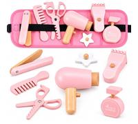 Yunmeryker Mallette Barbier Enfant Bois, Kit Coiffeur Simulation 400g, Comprenant Sèche-Cheveux Peigne Ciseaux Lisseur, Matériaux Sûrs, Présent Jeu Rôle , Flower