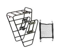 Yunmeryker Porte-Bagages Avant Vélo Support Pannier Aluminium Alliage Multifonction Fixation Flexible Adapté pour Cyclistes Expéditions Trajets Professionnels, avec Sac en Filet