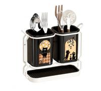 Yunmeryker Pot à ustensiles double, support égouttoir ventilé noir, acier carbone pour plan travail, rangement moderne , Noir