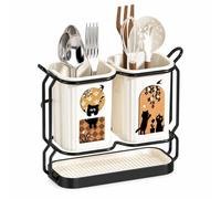 Yunmeryker Pot à ustensiles double, support égouttoir ventilé noir, acier carbone pour plan travail, rangement moderne , Blanc