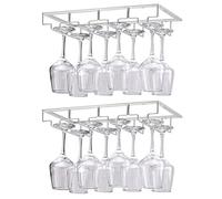 YunNasi 2 Pièces 4 Rangs Support Verre Suspendu, Porte Verres à Vin en Métal, Rangement Verre Installation sous Meuble, pour Bar, Restaurant, Cuisine, Argenté