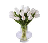YunNasi Tulipes Artificielles 20pcs Fleurs Artificielles Deco Fausse Fleur Decoration Bouquet de Fleurs pour Mariag Cadeau pour les Femmes Cadeau de Noël (Blanc, 20pcs)