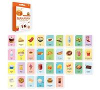 YUNNIAN 33 Pièces Bahasa Indonésie Anglais Cartes Bilingues pour Apprentissage du Vocabulaire Animal Idéal La Maison Et L'école Cartes Éducatives Les