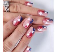 YUNNIAN 4th of July Faux ongles carrés courts à coller sur les ongles en acrylique