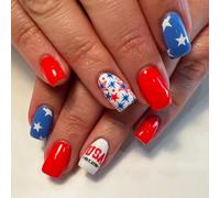 YUNNIAN 4th of July Faux ongles French Tips Pressez sur les ongles carrés Faux ongles Jour de l'indépendance Colle sur les ongles artificiels