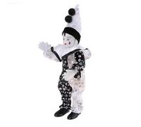 YUNNIAN Antique White Ceramic Clown Doll with Glass Eyes and Glittering Outfit for Shelf Tabletop Display Home Office Decoration Antique Clown Figurine