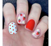 YUNNIAN Faux ongles carrés à coller en acrylique Motif fraises