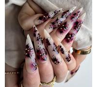 YUNNIAN Lot de 24 faux ongles à coller en forme d'amande Motif léopard 12 tailles
