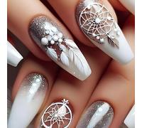 YUNNIAN Lot de 24 faux ongles en acrylique à plumes à coller sur les ongles
