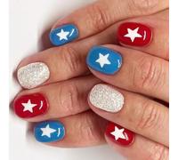 YUNNIAN Lot de 24 faux ongles en forme d'étoile pour le jour de l'indépendance - Couverture complète - À coller sur les ongles courts et ronds