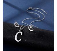 YUNNIAN Stainless Steel Pendant Necklace Ear Studs Set Fashion Letter Necklace Adjustable Chain Present For Man Woman Silver Letter And Earrings Set