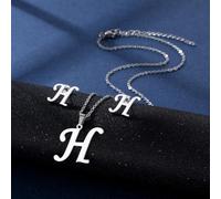 YUNNIAN Stainless Steel Pendant Necklace Ear Studs Set Fashion Letter Necklace Adjustable Chain Present For Man Woman Silver Letter And Earrings Set