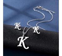 YUNNIAN Stainless Steel Pendant Necklace Ear Studs Set Fashion Letter Necklace Adjustable Chain Present For Man Woman Silver Letter And Earrings Set