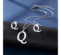 YUNNIAN Stainless Steel Pendant Necklace Ear Studs Set Fashion Letter Necklace Adjustable Chain Present For Man Woman Silver Letter And Earrings Set