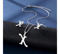 YUNNIAN Stainless Steel Pendant Necklace Ear Studs Set Fashion Letter Necklace Adjustable Chain Present For Man Woman Silver Letter And Earrings Set