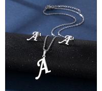 YUNNIAN Stainless Steel Pendant Necklace Ear Studs Set Fashion Letter Necklace Adjustable Chain Present For Man Woman Silver Letter And Earrings Set