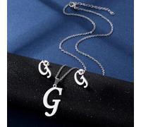 YUNNIAN Stainless Steel Pendant Necklace Ear Studs Set Fashion Letter Necklace Adjustable Chain Present For Man Woman Silver Letter And Earrings Set