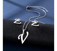 YUNNIAN Stainless Steel Pendant Necklace Ear Studs Set Fashion Letter Necklace Adjustable Chain Present For Man Woman Silver Letter And Earrings Set