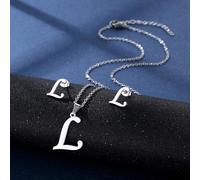 YUNNIAN Stainless Steel Pendant Necklace Ear Studs Set Fashion Letter Necklace Adjustable Chain Present For Man Woman Silver Letter And Earrings Set