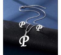YUNNIAN Stainless Steel Pendant Necklace Ear Studs Set Fashion Letter Necklace Adjustable Chain Present For Man Woman Silver Letter And Earrings Set