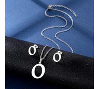 YUNNIAN Stainless Steel Pendant Necklace Ear Studs Set Fashion Letter Necklace Adjustable Chain Present For Man Woman Silver Letter And Earrings Set