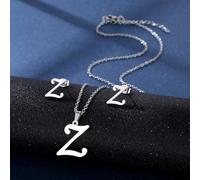 YUNNIAN Stainless Steel Pendant Necklace Ear Studs Set Fashion Letter Necklace Adjustable Chain Present For Man Woman Silver Letter And Earrings Set