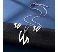 YUNNIAN Stainless Steel Pendant Necklace Ear Studs Set Fashion Letter Necklace Adjustable Chain Present For Man Woman Silver Letter And Earrings Set
