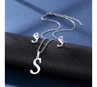 YUNNIAN Stainless Steel Pendant Necklace Ear Studs Set Fashion Letter Necklace Adjustable Chain Present For Man Woman Silver Letter And Earrings Set