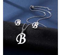 YUNNIAN Stainless Steel Pendant Necklace Ear Studs Set Fashion Letter Necklace Adjustable Chain Present For Man Woman Silver Letter And Earrings Set
