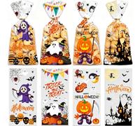 YUNNINGMENG 100 Sachets à bonbons Halloween avec rubans dorés | Transparent friandises pochette, Sacs en Cellophane, sacs plastiques pour biscuits, friandises, emballage fête d’Halloween