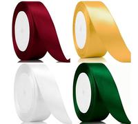 YUNNINGMENG Lot de 4 Rubans Satin, 15mm x 22m ruban cadeau | Ruban Décoratif Brillant Blanc Or Bordeaux Vert Sapin, Ruban Emballage Cadeau Noël Mariage Bouquet Fleurs DIY Loisir Créatif