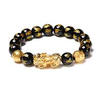 Yunobi Bracelet amulette Feng Shui en obsidienne noire avec bracelet d'amulette porte-bonheur doré
