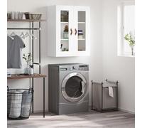 Yunovire Armoire murale, blanc brillant, 69,5 x 34 x 90 cm, matériau à base de bois, verre, meuble robuste, pour salon, chambre à coucher, cuisine, rangement polyvalent, design moderne