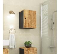 Yunovire Armoire murale de salle de bain en bois de manguier massif 38 x 33 x 48 cm avec 2 compartiments, montage mural, porte flexible, espace de rangement pour salle de bain, WC d'invités, buanderie