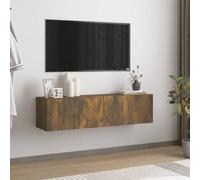 Yunovire Armoire murale en bois de chêne fumé 120 x 30 x 30 cm - Meuble de rangement multimédia moderne - Meuble de salon élégant - Support TV polyvalent avec 2 compartiments
