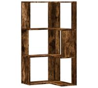 Yunovire Bibliothèque d'angle à 3 étages en bois de chêne fumé 50 x 50 x 102 cm Étagère d'angle peu encombrante pour salon, chambre à coucher, bureau, rangement polyvalent