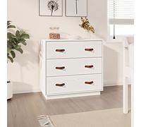 Yunovire Buffet blanc 80 x 40 x 75 cm, en pin massif, avec 3 tiroirs, meuble robuste pour salon, couloir et cuisine, espace de rangement polyvalent