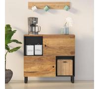 Yunovire Buffet en bois de manguier massif, 80 x 33 x 75 cm, avec 2 portes et 4 compartiments, laqué marron miel, armoire robuste pour salon, salle à manger, couloir, rangement polyvalent, meuble