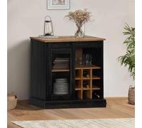 Yunovire Buffet Halden avec porte coulissante, noir, 80 x 40 x 80 cm, en pin massif, espace de rangement pour salon, couloir