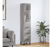 Yunovire Buffet haut gris Sonoma 34,5 x 34 x 180 cm, en matériau dérivé du bois, avec espace de rangement, vitrine moderne pour salon, couloir