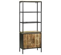 Yunovire Buffet haut moderne, marron, 70 x 35 x 180 cm, bois massif de mangue, 2 portes, durable, espace de rangement pour salon, couloir, meuble polyvalent