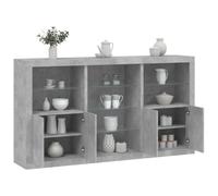 Yunovire Buffet moderne avec éclairage LED RVB - Gris béton - 181,5 x 37 x 100 cm - En bois - Espace de rangement en 3 parties pour salon, couloir, salle à manger