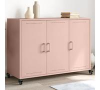Yunovire Buffet rose 100,5 x 39 x 72 cm, en acier laminé à froid, avec 3 portes, roulettes, pour salon, bureau, couloir, meuble moderne