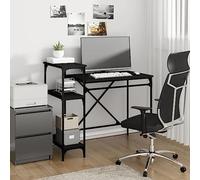 Yunovire Bureau avec étagère, noir, 105 x 50 x 90 cm, en bois dérivé du bois, cadre en fer, bureau d'ordinateur pour la maison, le bureau, les jeux, la chambre d'enfant, avec espace de rangement