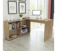 Yunovire Bureau d'angle à 4 étagères en chêne 130 x 60 x 75 cm En forme de L ou droit Bureau de bureau moderne avec espace de rangement pour la maison et le bureau
