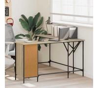 Yunovire Bureau d'angle en chêne Sonoma - 141 x 141 x 75 cm - Pour bureau à domicile - Design robuste en bois avec cadre en métal - Grand espace de rangement - Idéal pour ordinateur et jeux