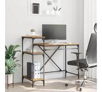 Yunovire Bureau d'ordinateur aspect bois vieilli 105 x 50 x 90 cm, design industriel, avec 3 étagères, table de travail moderne pour petits espaces, robuste pour chambre à coucher