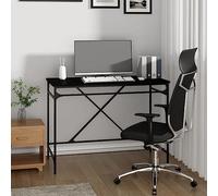 Yunovire Bureau noir 100 x 50 x 75 cm, matériau à base de bois et fer, bureau d'ordinateur robuste pour la maison, le bureau, les jeux, le bureau d'étude